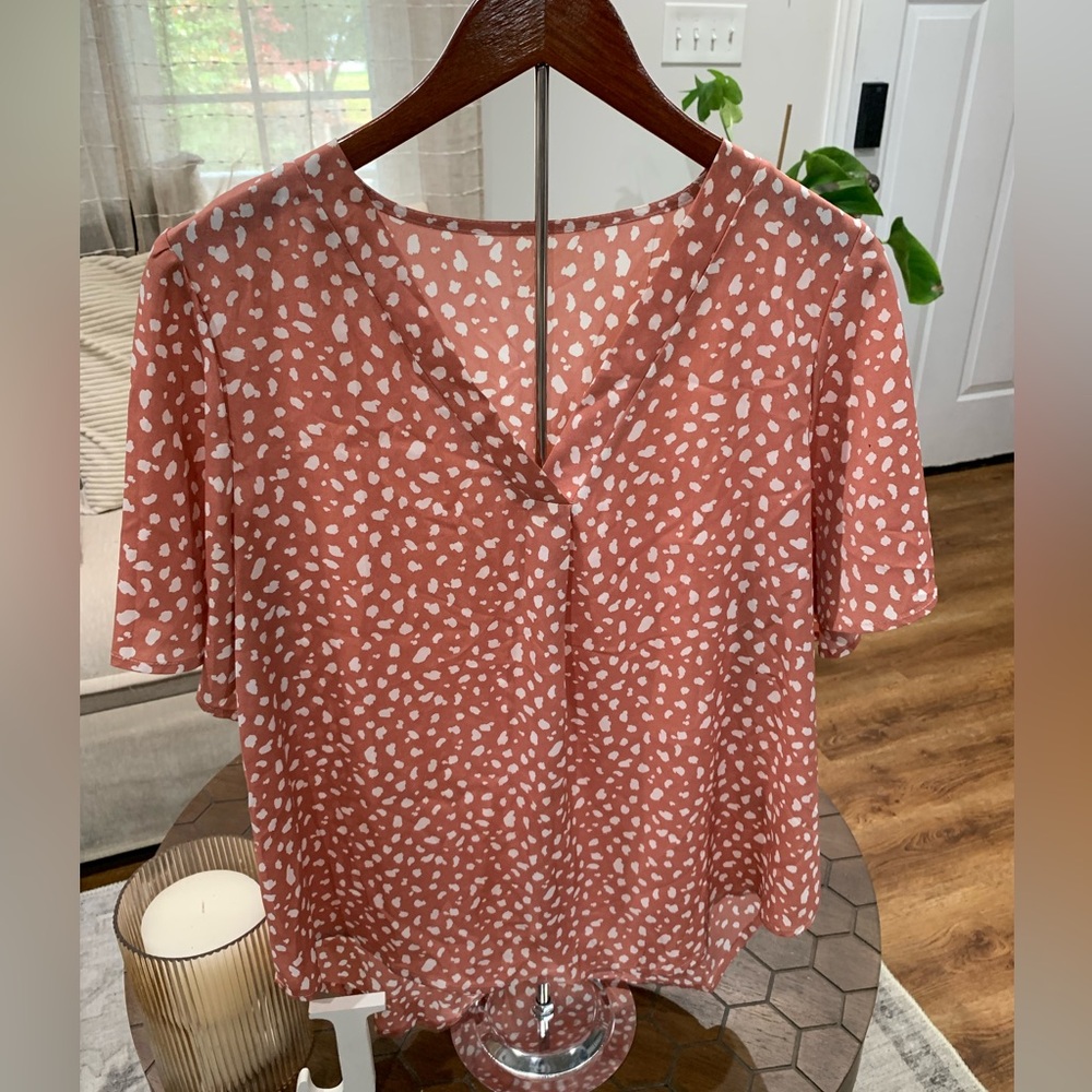 Women's Clay Short Sleeve Blouse with White Speck Detail XL